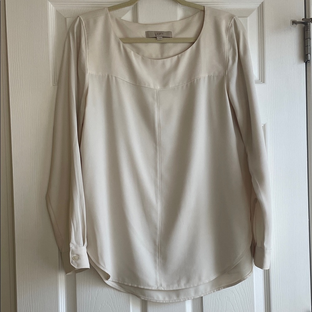 LOFT Cream Long Sleeve Blouse